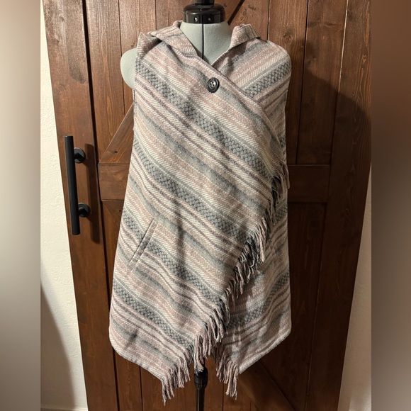 Jolt Sweaters - Jolt Multicolor Striped Knit Poncho